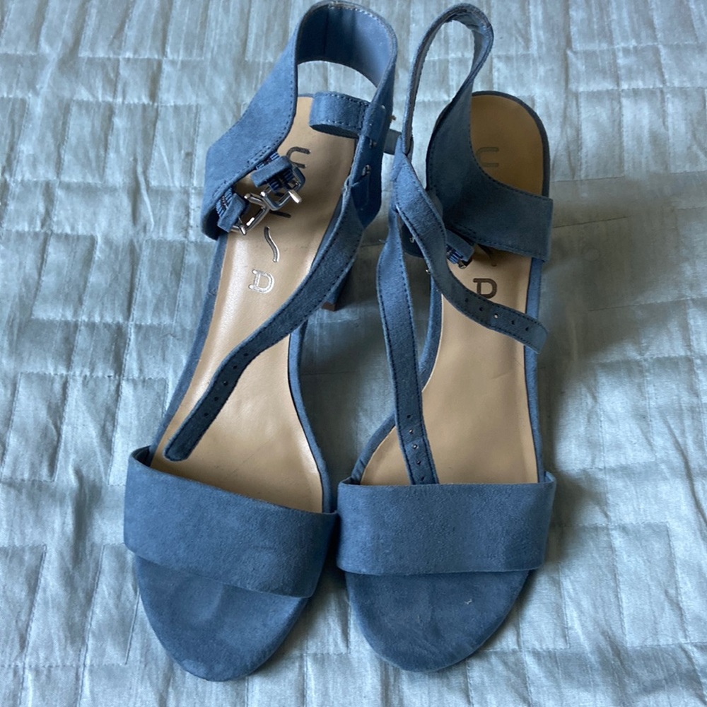 Blue suede Block heels size 8.